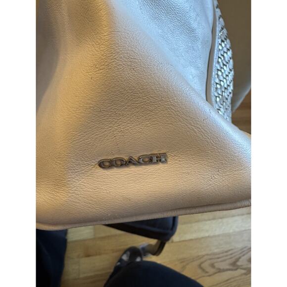 Coach Park Woven Leather Zip Top Tote, in White With Silver - Picture 6 of 16